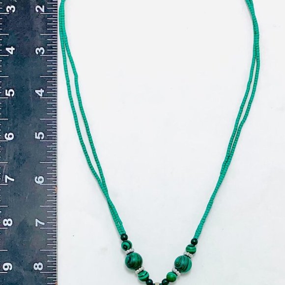 Turquoise Beaded Pendant Necklace, Ethnic Tribal Light Weight Necklace, Chunky - Picture 8 of 9